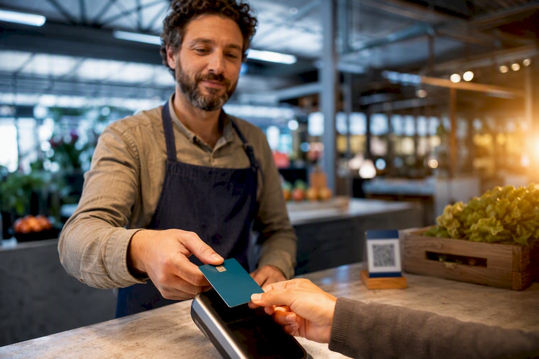 Pagamento contactless direttamente al banco di una piccola attività