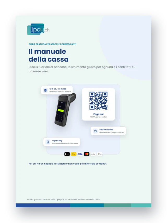 Copertina della guida gratuita 1pay.ch per negozi