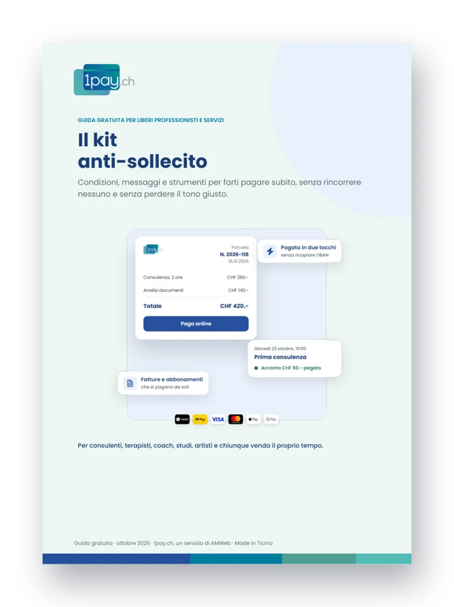 Copertina della guida gratuita 1pay.ch per professionisti